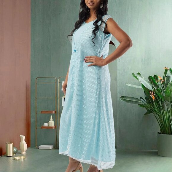 Sky Blue Silver Two-Piece Ankle Dress | Muvvas Boutique - Picture 2 of 3
